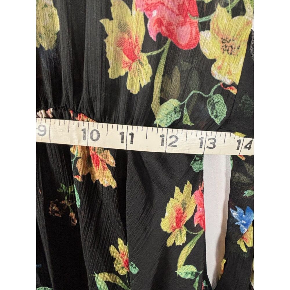 Floral Maxi Dress Medium Black Sheer V-Neck Boho Whimsical Romantic Sexy - Picture 7 of 11